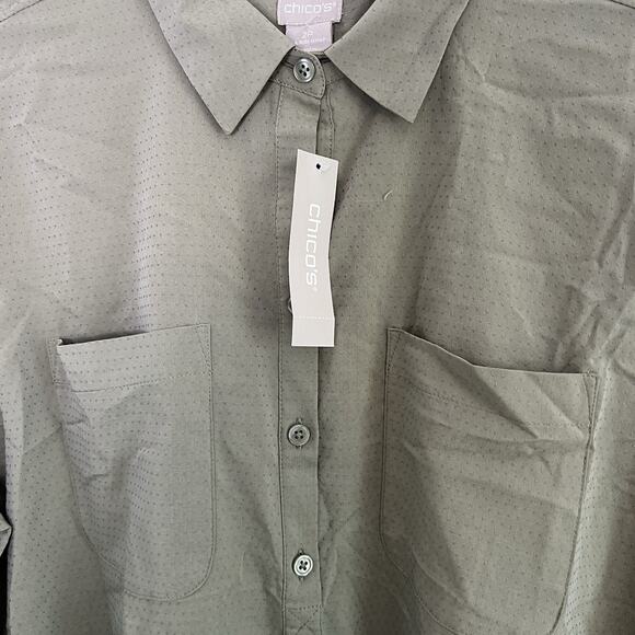 NWT Chico's Women's Button Up Shirt Sz L 12 14 Olive Green Casual Outdoor - Picture 6 of 16
